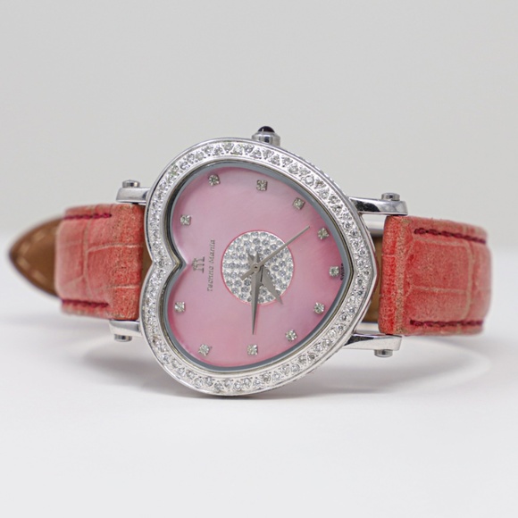 Techno Mania pink Heart Shaped White Diamond Ladies Stainless Steel Watch